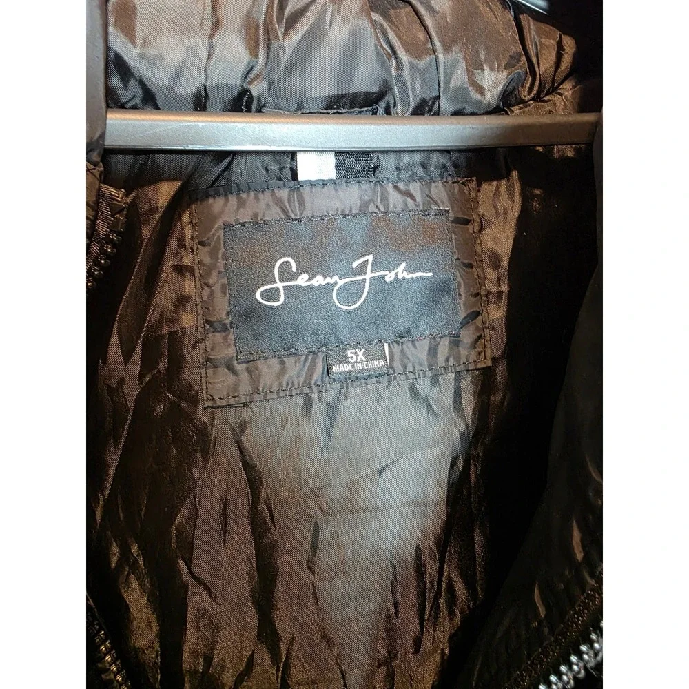 Sean John Mens Faux Leather Hooded Puffer Vest Black‎ 5X Big and Tall Outerwear